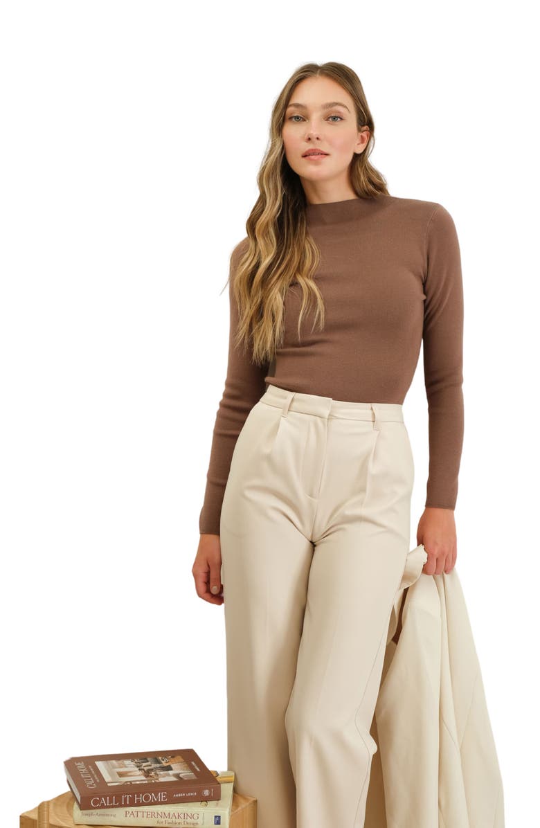 Blu Pepper Mock Neck Rib Sweater, Alternate, color, Mocha