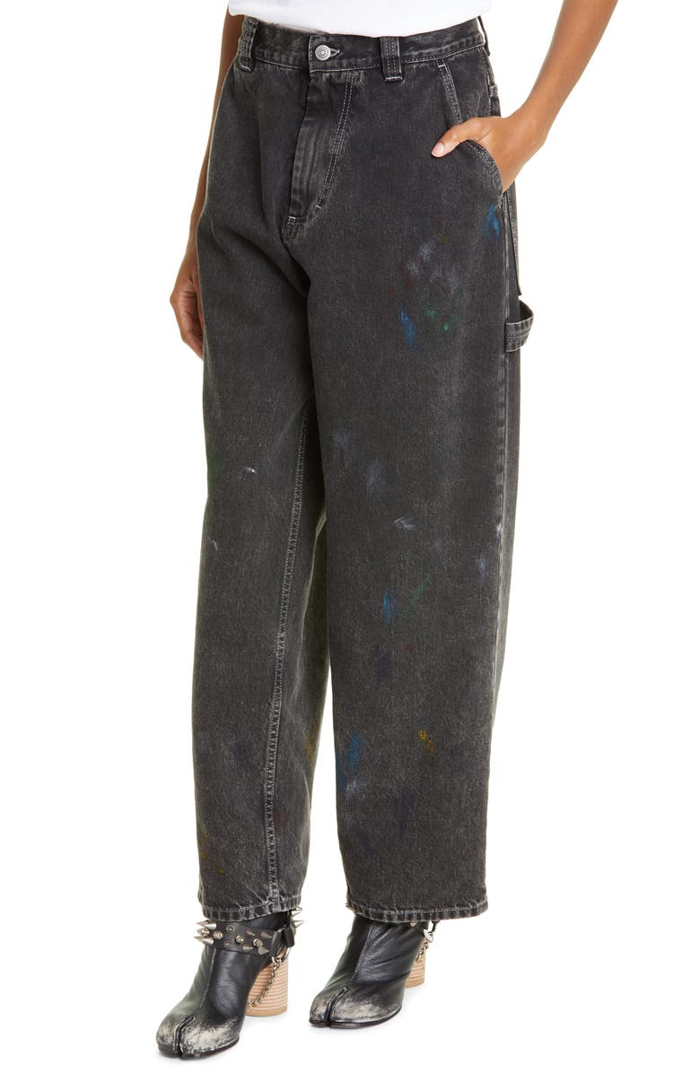 Maison Margiela High Waist Wide Leg Paint Jeans, Alternate, color, 
