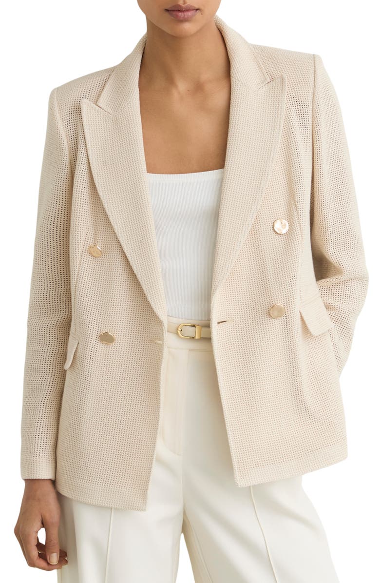 Reiss Fiore Open Stitch Cotton Blend Blazer, Main, color, Cream