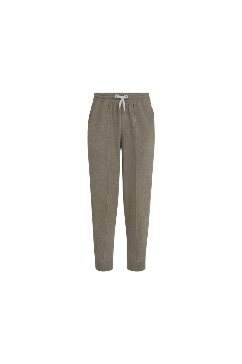 Cashmere double knit trousers with crête detail and elasticated zipper cuffs, Alternate, color, Military