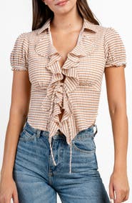 Beivy Textured Gingham Top