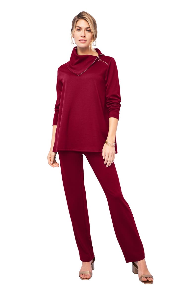 Jessica London Ponte Split Neck 2-Piece Set, Main, color, Rich Burgundy