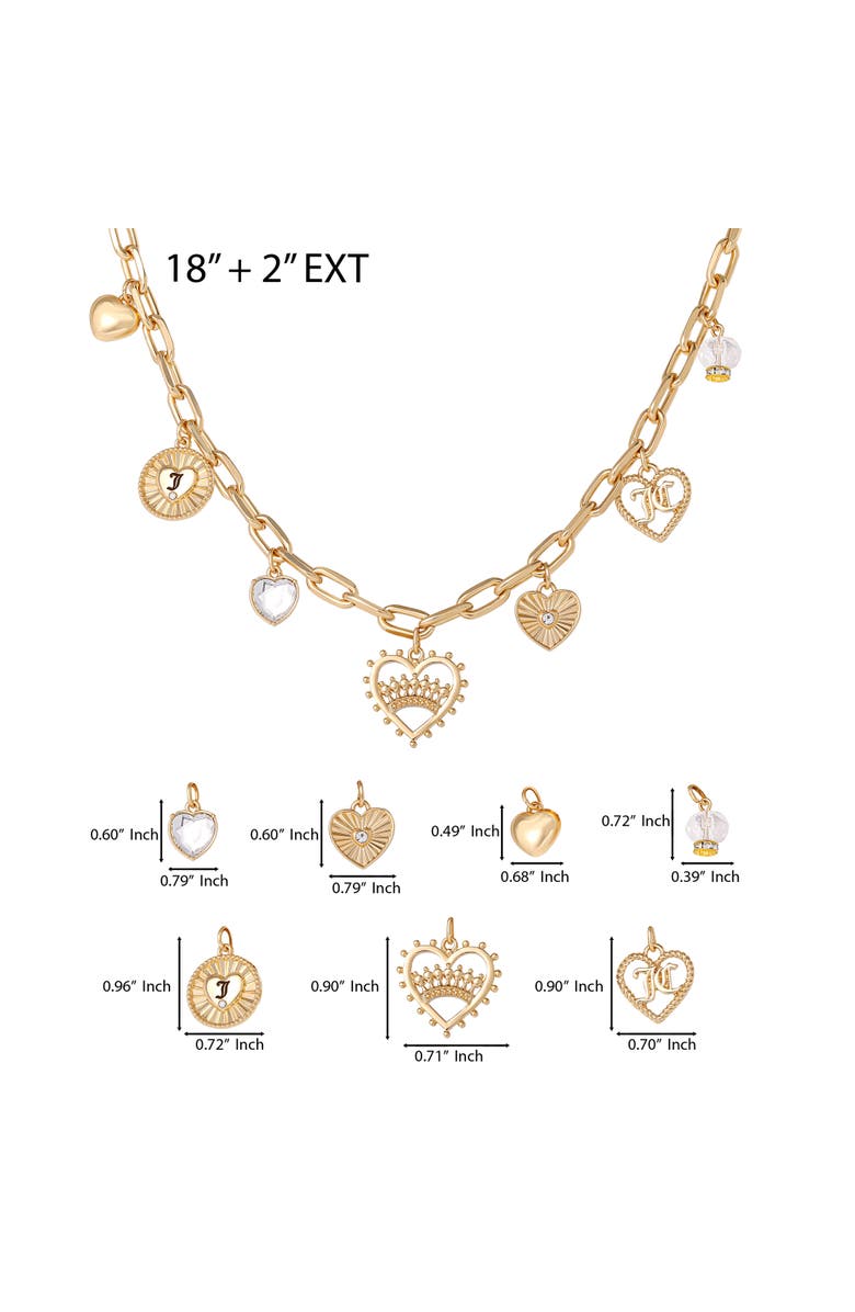 Juicy Couture Heart Juicy Logo Charm Necklace, 18+2'', Alternate, color, Gold Tone