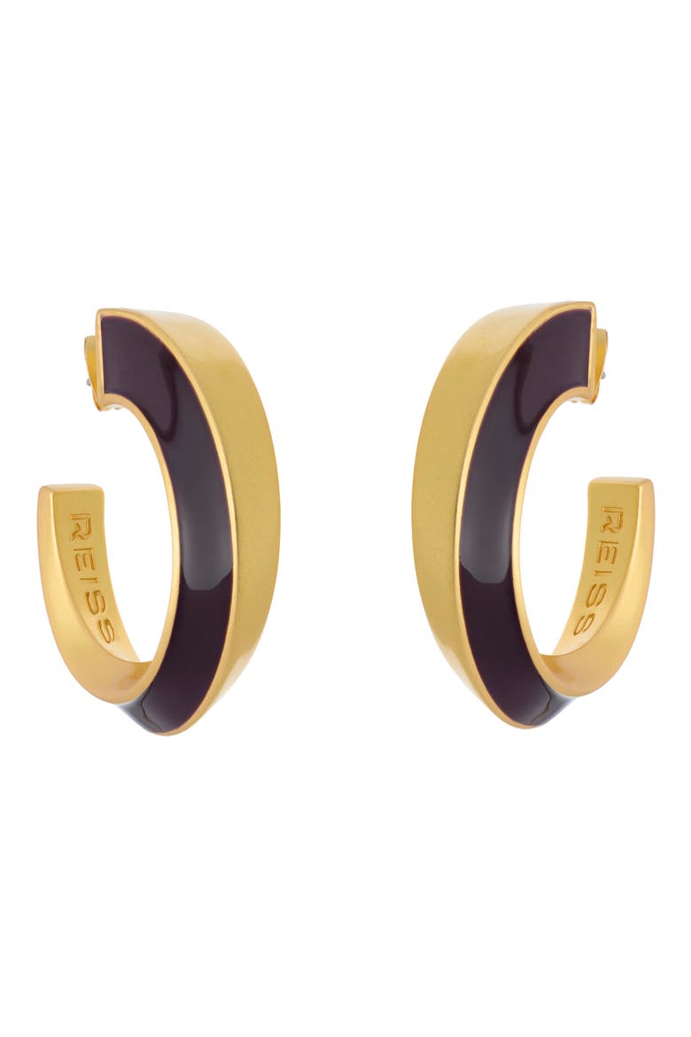 Thalia Twist Enamel Hoop Earrings, Main, color, GOLD TONE / BURGUNDY