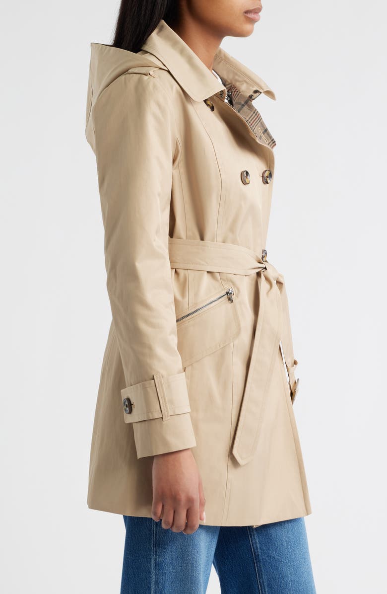 London Fog Double Breasted Trench Raincoat, Alternate, color, Stone
