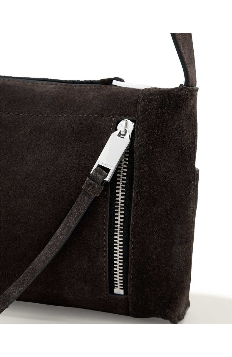 AllSaints Small Alba Zip Suede Crossbody Bag, Alternate, color, Bitter Brown