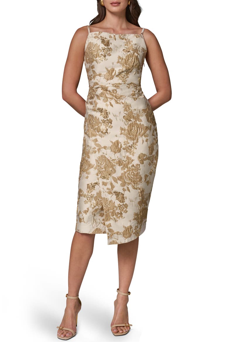 Floral Metallic Jacquard Sheath Dress, Main, color, GOLD MULTI