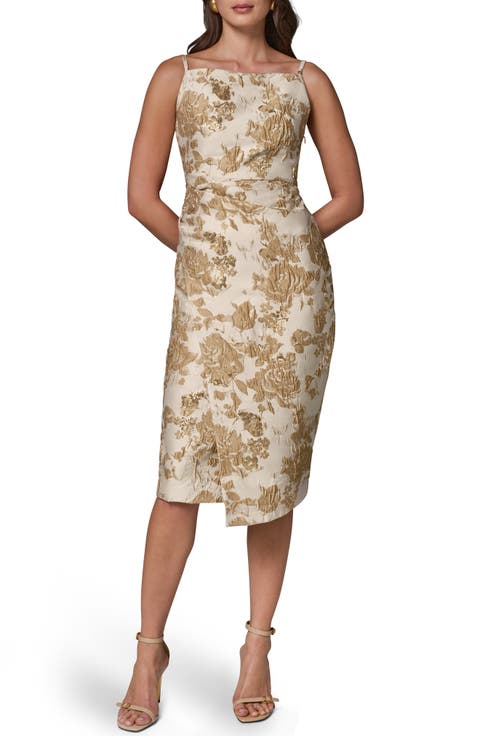 Floral Metallic Jacquard Sheath Dress