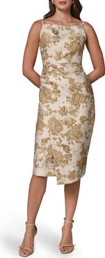 Donna Karan New York Floral Metallic Jacquard Sheath Dress