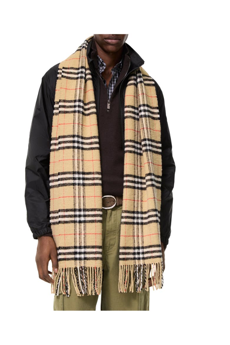 Check Wool Cashmere Scarf, Alternate, color, Sand beige