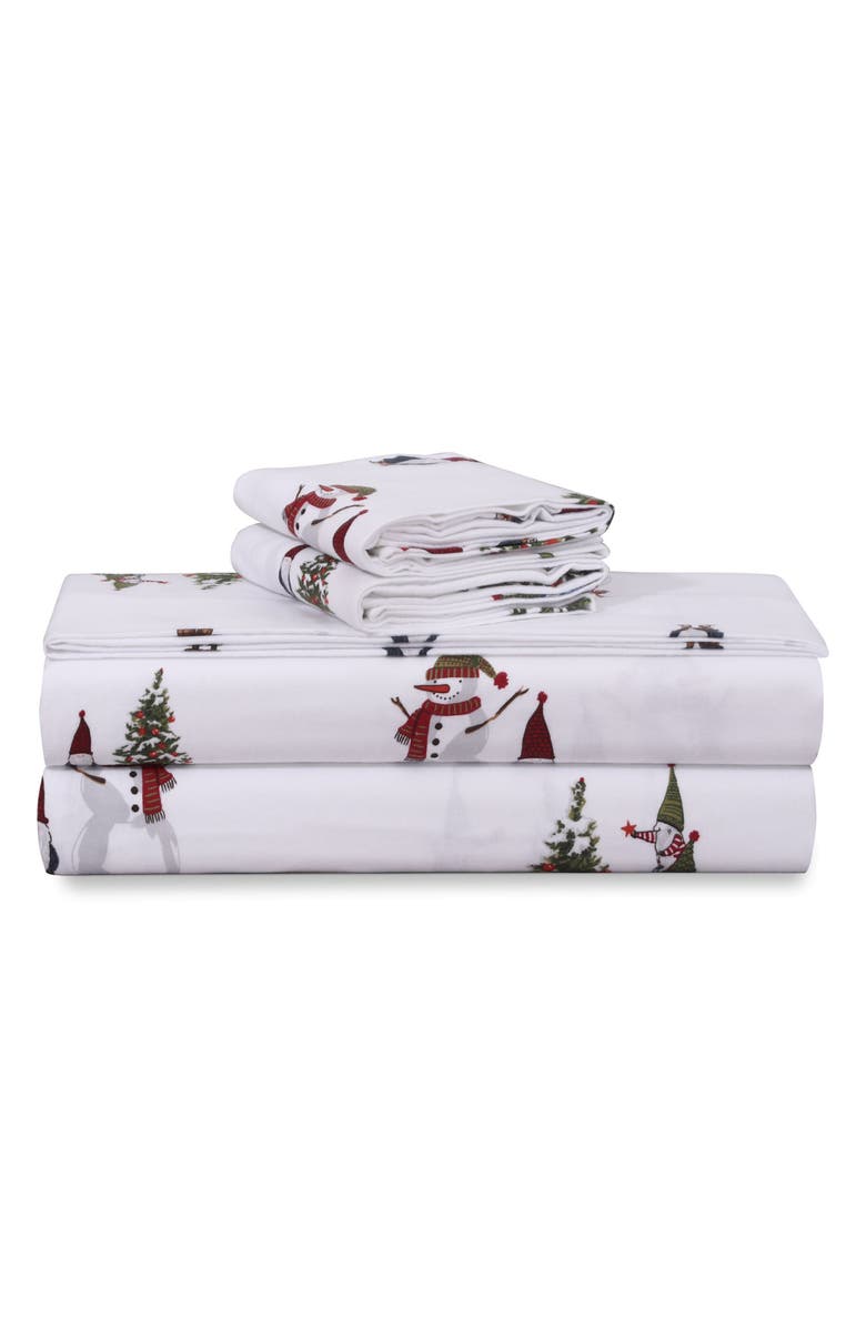 AZORES HOME Gnomes Cotton Flannel Sheet Set, Main, color, White Multi