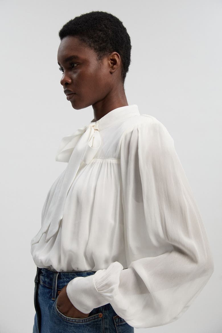 Tie-Neck Pussybow Blouse, Alternate, color, Ivory