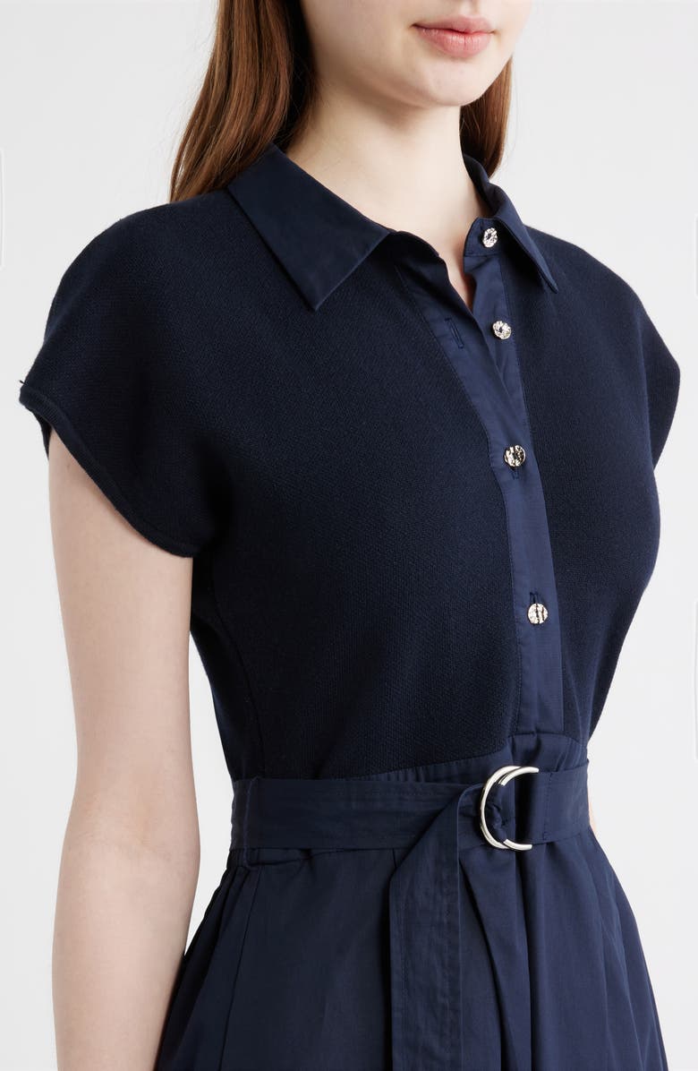 ZOE AND CLAIRE Mixed Media Shirtdress, Alternate, color, Navy