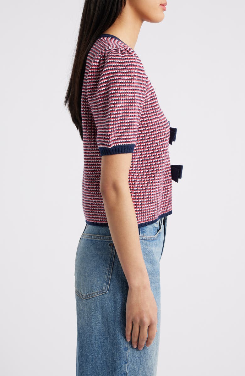 525 america Elaine Bow Front Puff Sleeve Cardigan, Alternate, color, Tomato Multi