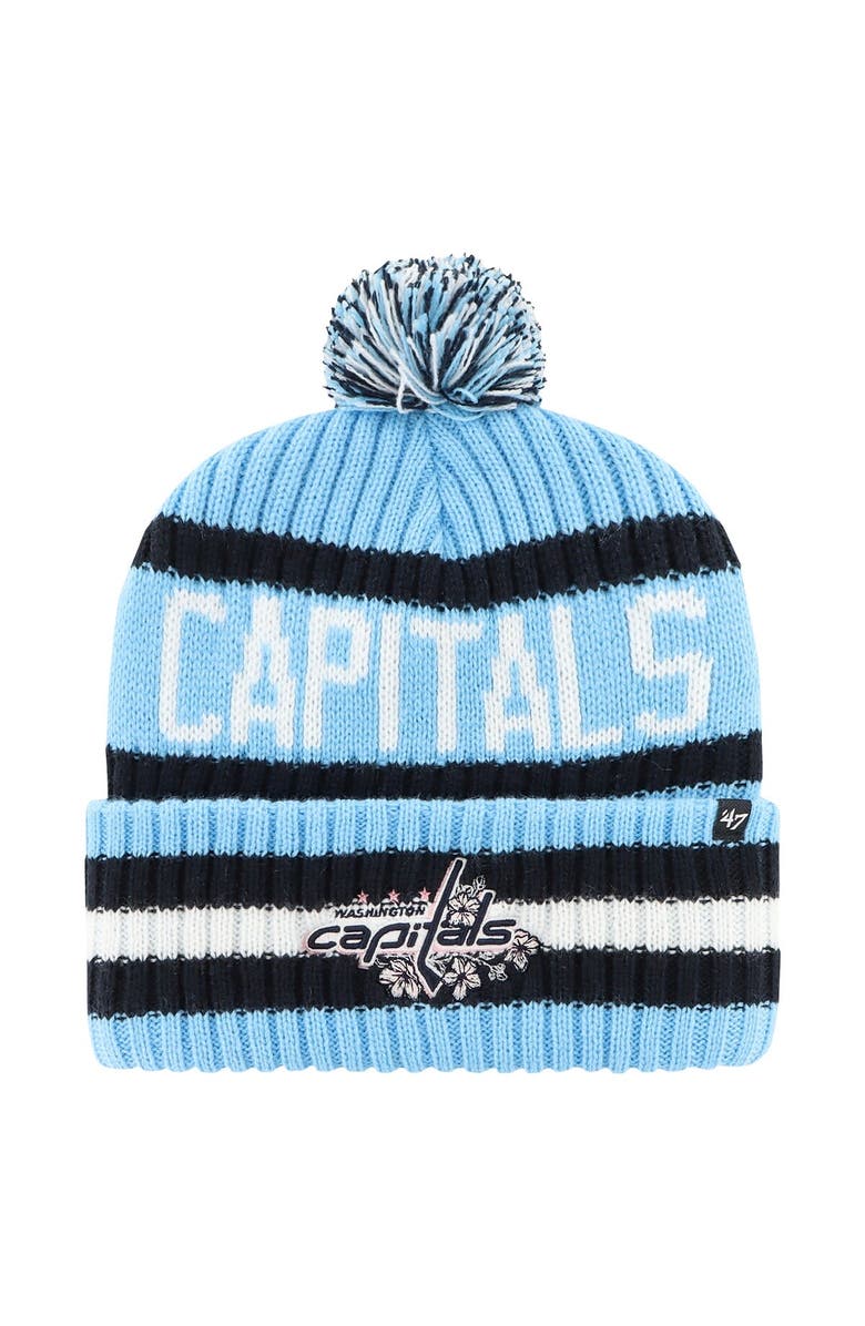 '47 Men's '47 Light Blue Washington Capitals Cherry Blossom Bering Cuffed Knit Hat with Pom, Main, color, 