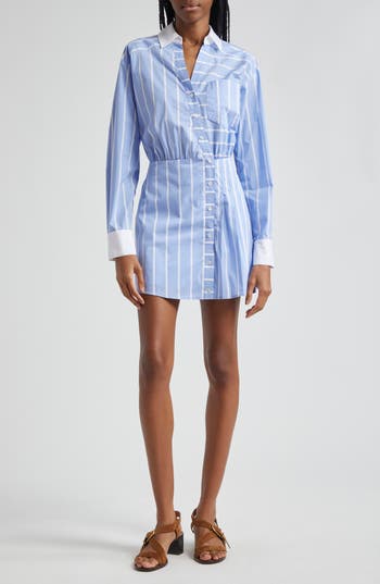Veronica Beard Poppe Wrap-effect Striped Cotto-blend Poplin Mini Shirt Dress