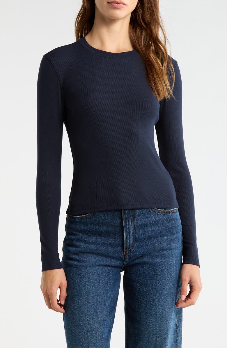 FRAME The Long Sleeve Rib Crewneck T-Shirt, Main, color, Navy