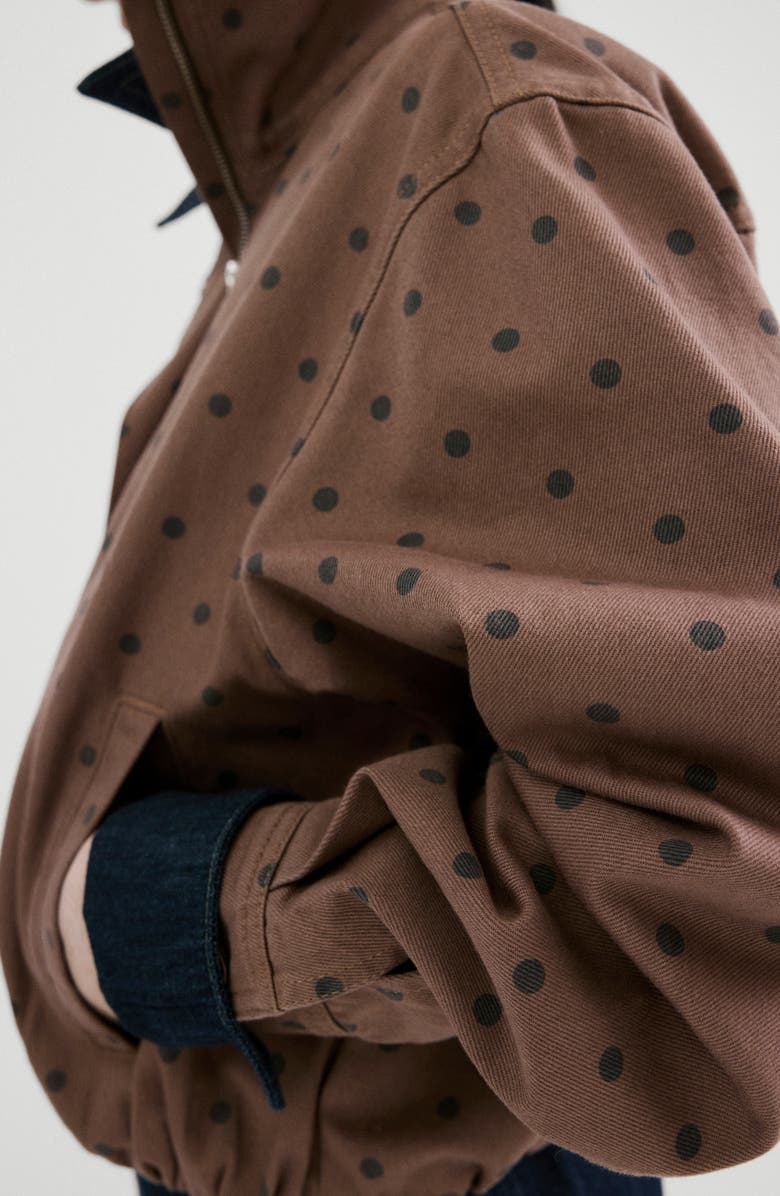 MANGO Cazadora Dot Print Denim Bomber Jacket, Alternate, color, Chocolate