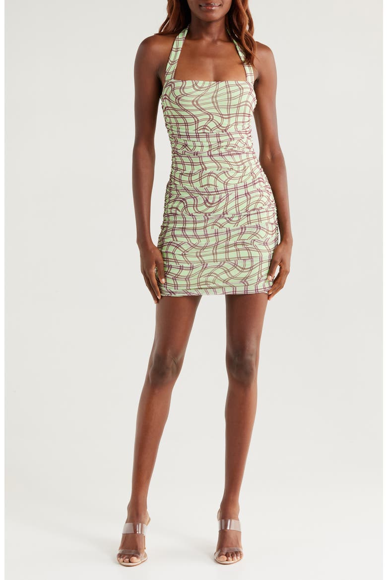 Bonnie Halter Neck Mesh Minidress, Main, color, MINT PLAID