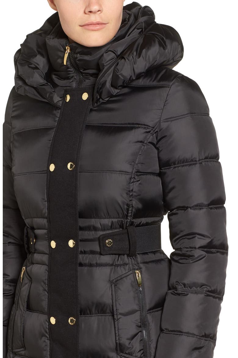 Belted Puffer Coat, Alternate, color, BLACK