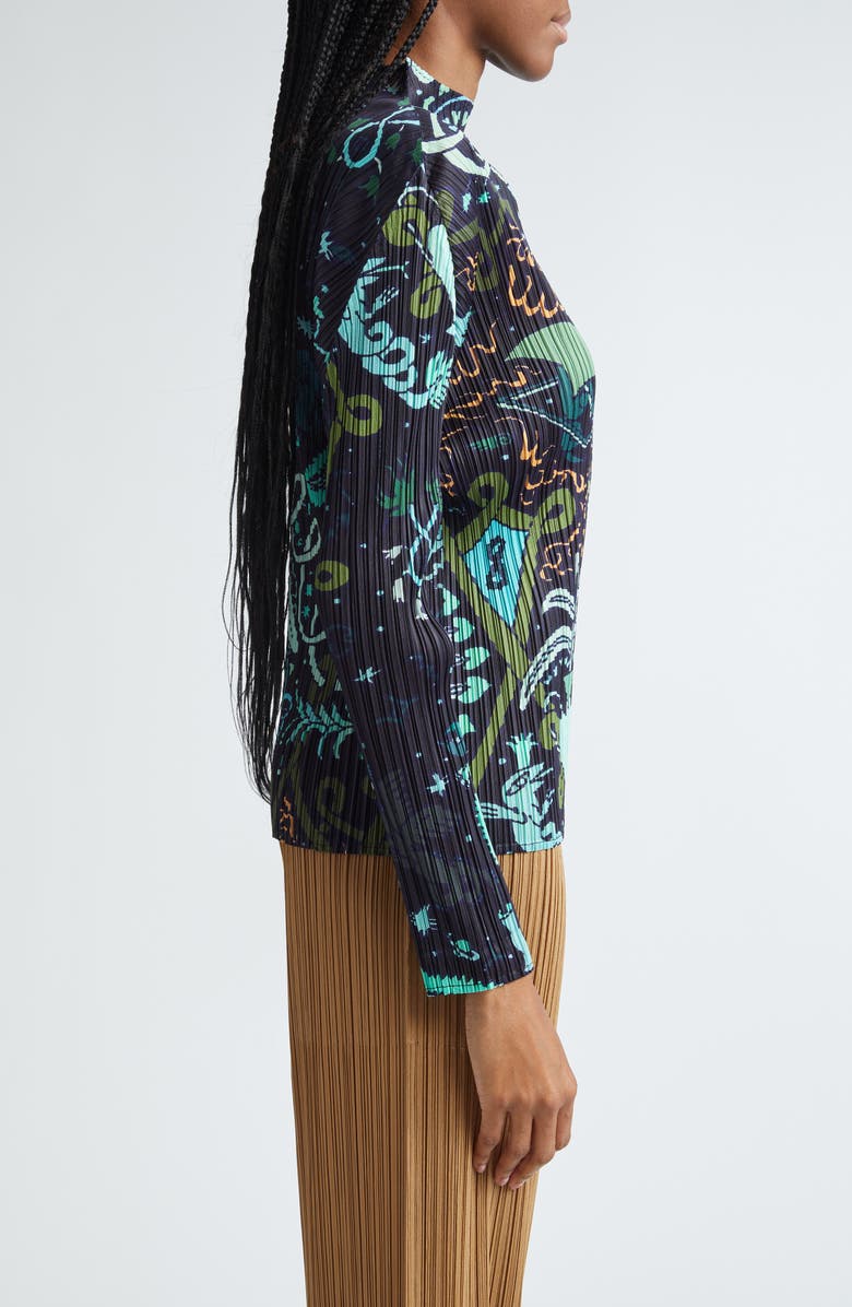 Pleats Please Issey Miyake Interplanetary Print Pleated Funnel Neck Top, Alternate, color, 