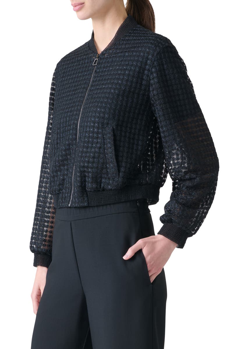 Akris Taide Flower Grid Tulle Bomber Jacket, Alternate, color, Black