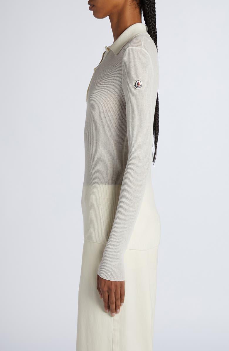 Moncler Long Sleeve Rib Polo Sweater, Alternate, color, White