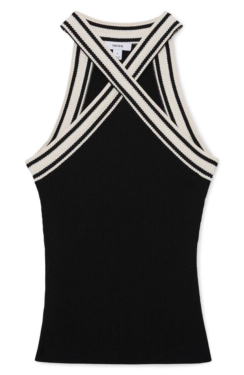 Reiss Ivanna Rib Top, Alternate, color, Black/ White