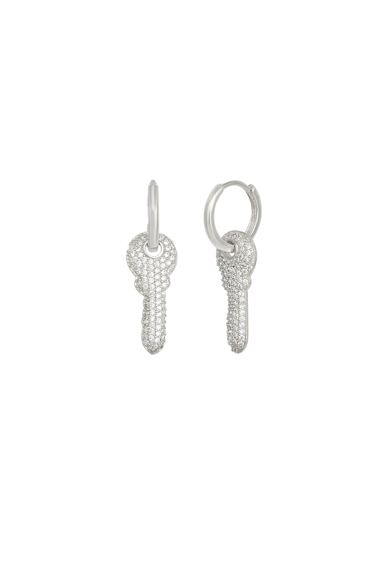 Key Silver Hoop Sterling Silver Earring, Main, color, Silver