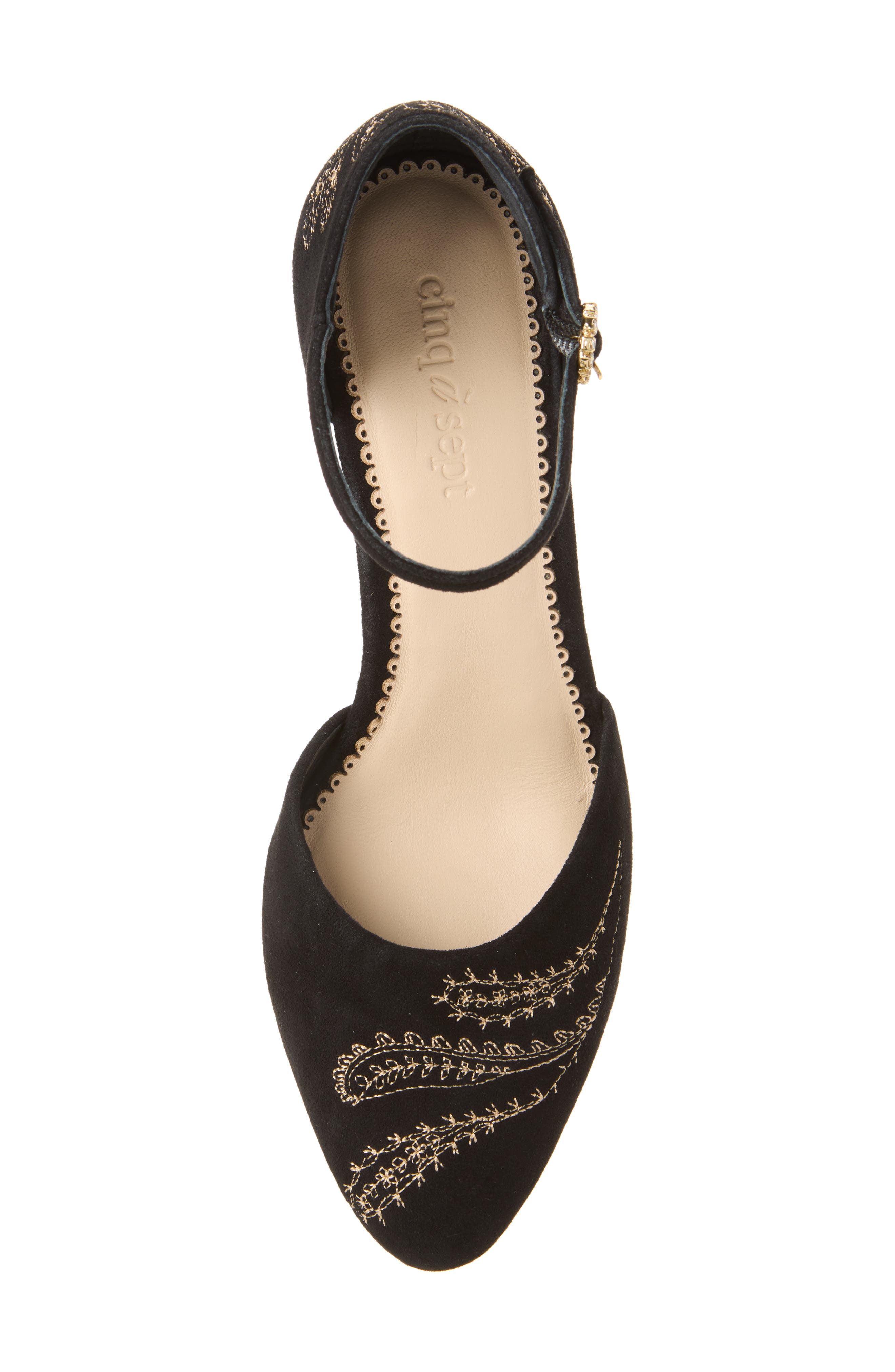 Mariana Embroidered Suede Pump, Alternate, color, BLACK