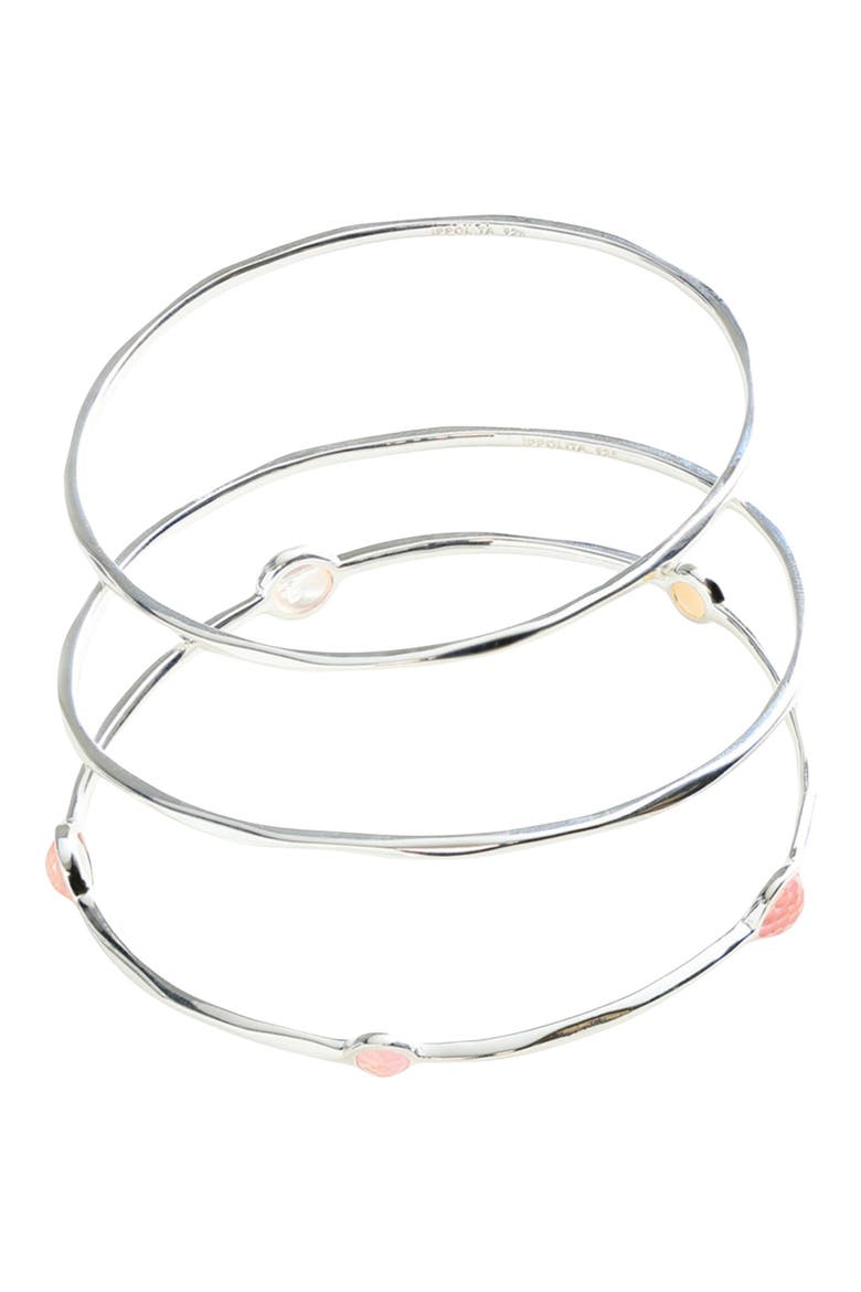 Wonderland Set of 3 Bangle Bracelets, Main, color, SILVER