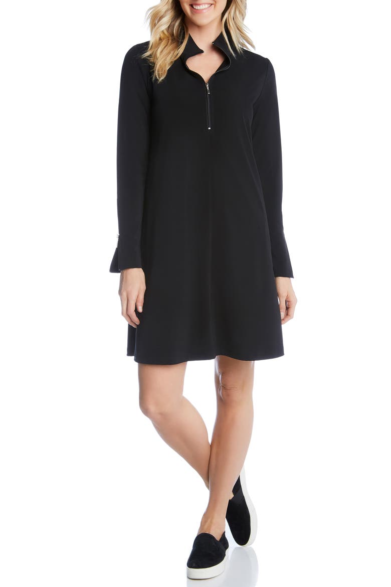 Quarter Zip A-Line Travel Jersey Dress, Alternate, color, BLACK