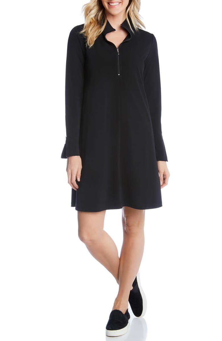 Karen Kane Quarter Zip A-Line Dress, Alternate, color, Black
