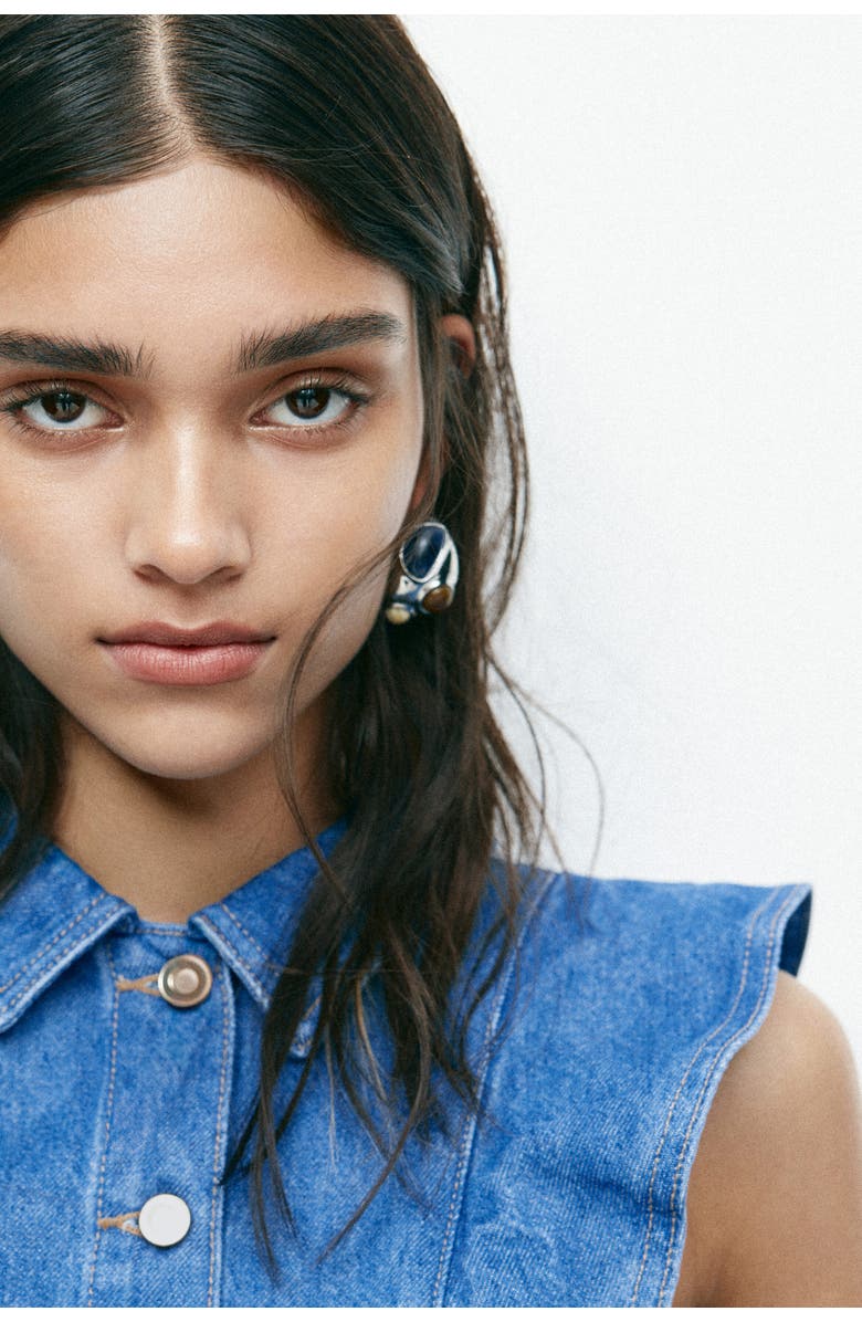 H&M Flounce-trimmed Denim Waistcoat, Alternate, color, Denim Blue