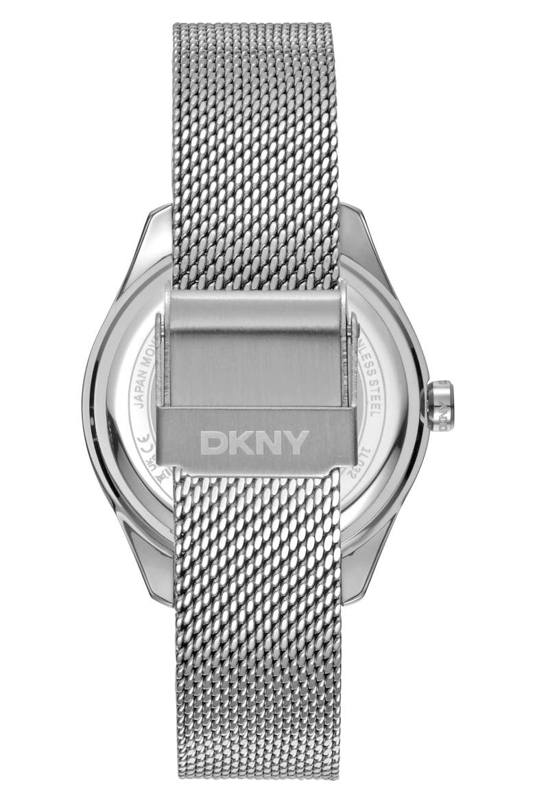 Three Hand Quartz Mesh Strap Watch, 34mm, Alternate, color, SILVER