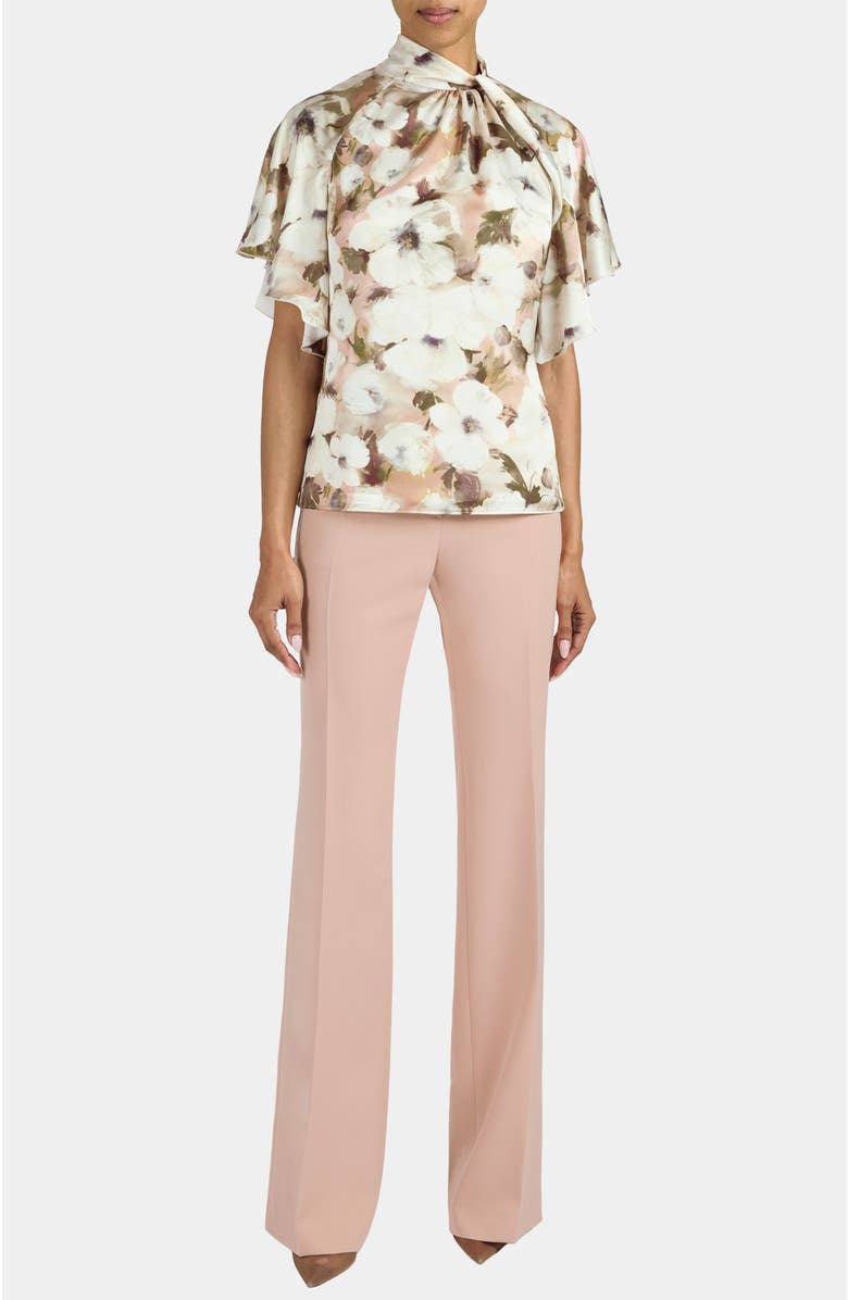 Santorelli Joyce Mock Neck Blouse in Floral Georgette, Alternate, color, Peach Whip