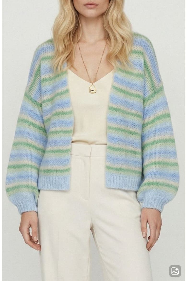 Maybe Stripe Open Front Cardigan, Main, color, FOG GREEN STRIPES MISTELTOE/CA