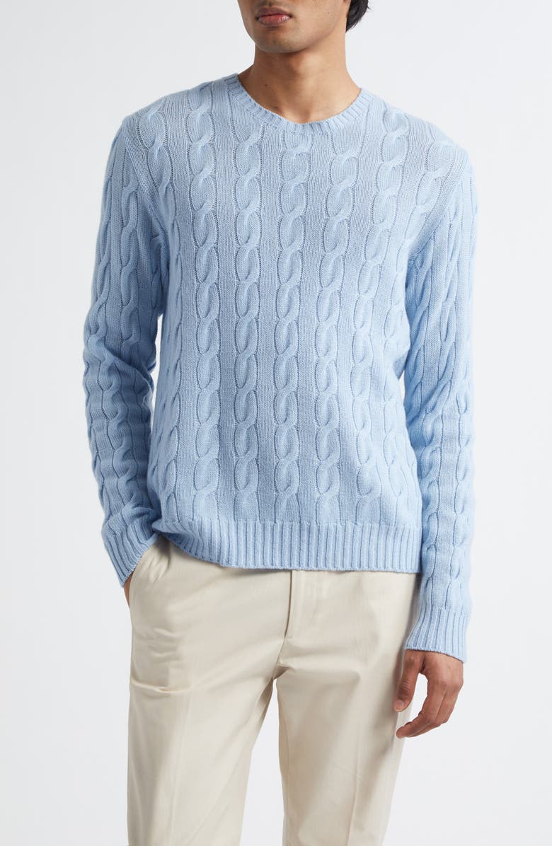 Ralph Lauren Purple Label Cable Stitch Cashmere Crewneck Sweater, Main, color, Chambray Blue