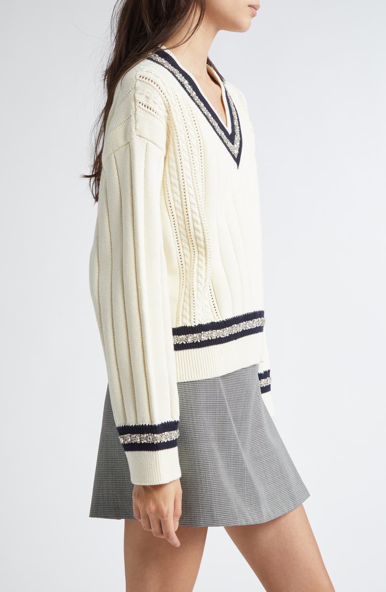 Golden Goose Varsity Crop Sweater, Alternate, color, Heritage White/ Dark Blue