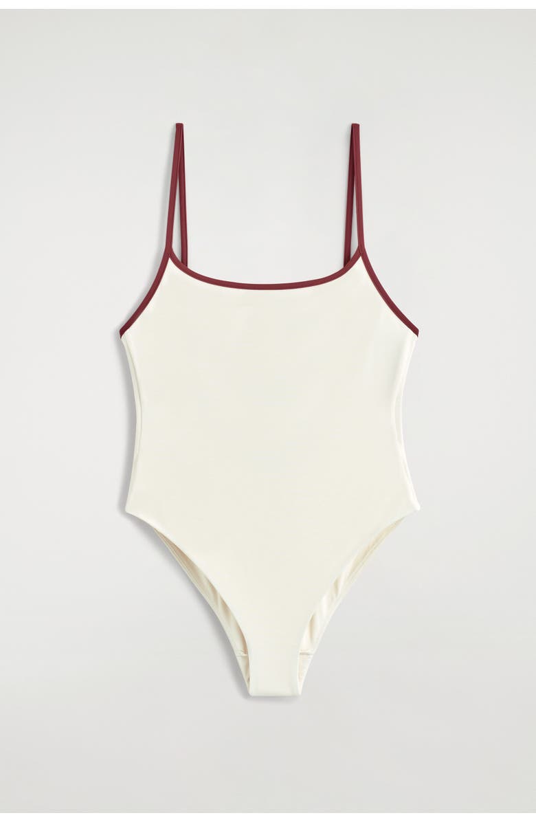 COS Contrast-trimmed Swimsuit, Alternate, color, White / Red