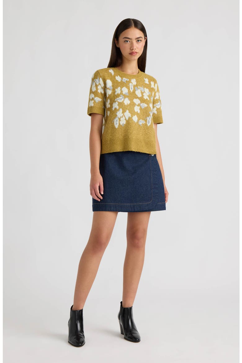 Floral Short Sleeve Sweater, Alternate, color, CHARTREUSE