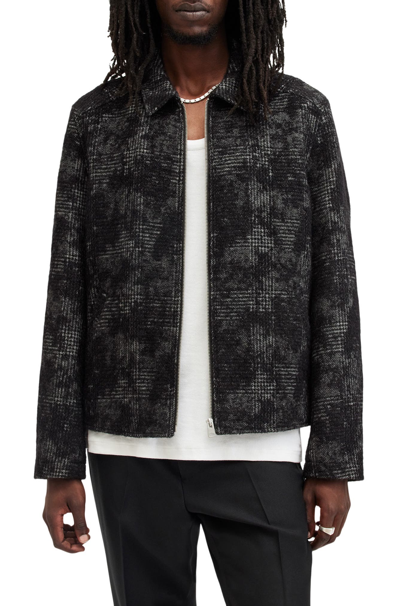 AllSaints Keller Plaid Textured Zip-Up Jacket