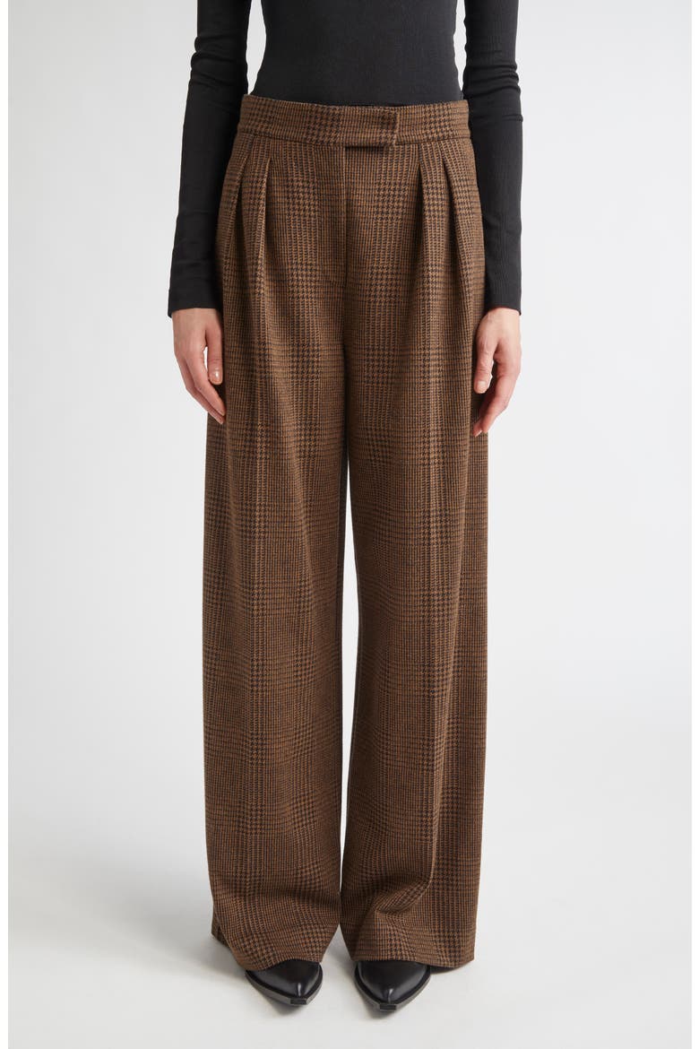 Ponza Pleated Houndstooth Check Wide Leg Pants, Main, color, CHOCOLATE