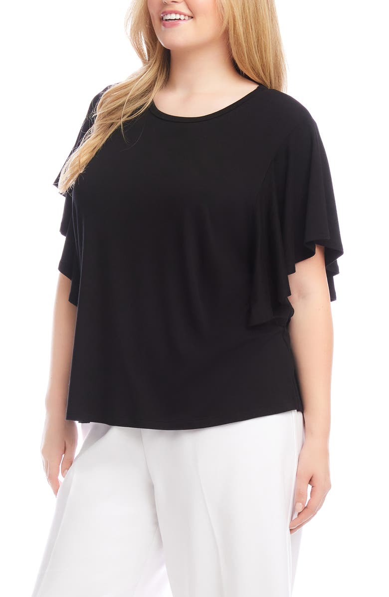 Karen Kane Flutter Sleeve Crewneck Jersey Top, Alternate, color, Black