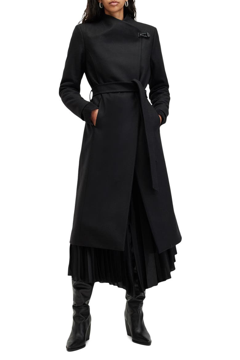 Riley Wool Blend Belted Coat, Main, color, BLACK