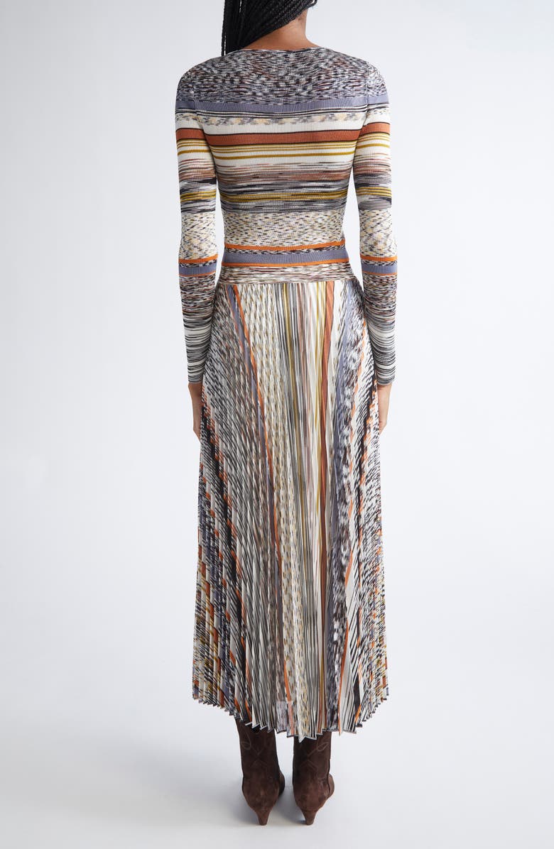 Missoni Pleated Long Sleeve Knit Dress, Alternate, color, Ivory Multicolor Tones