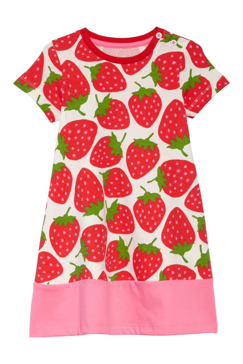 Strawberry Print Jersey Dress, Main, color, ECRU SWEET STRAWBERRIES PNK