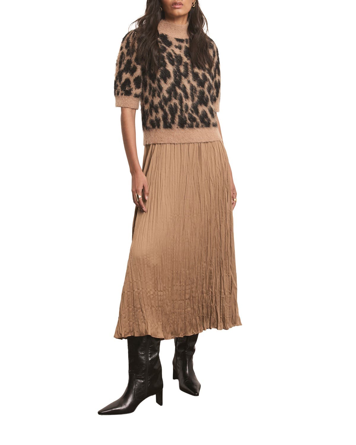 MINT VELVET Short Sleeve Fuzzy Texture Layered Midi Dress (Women ...