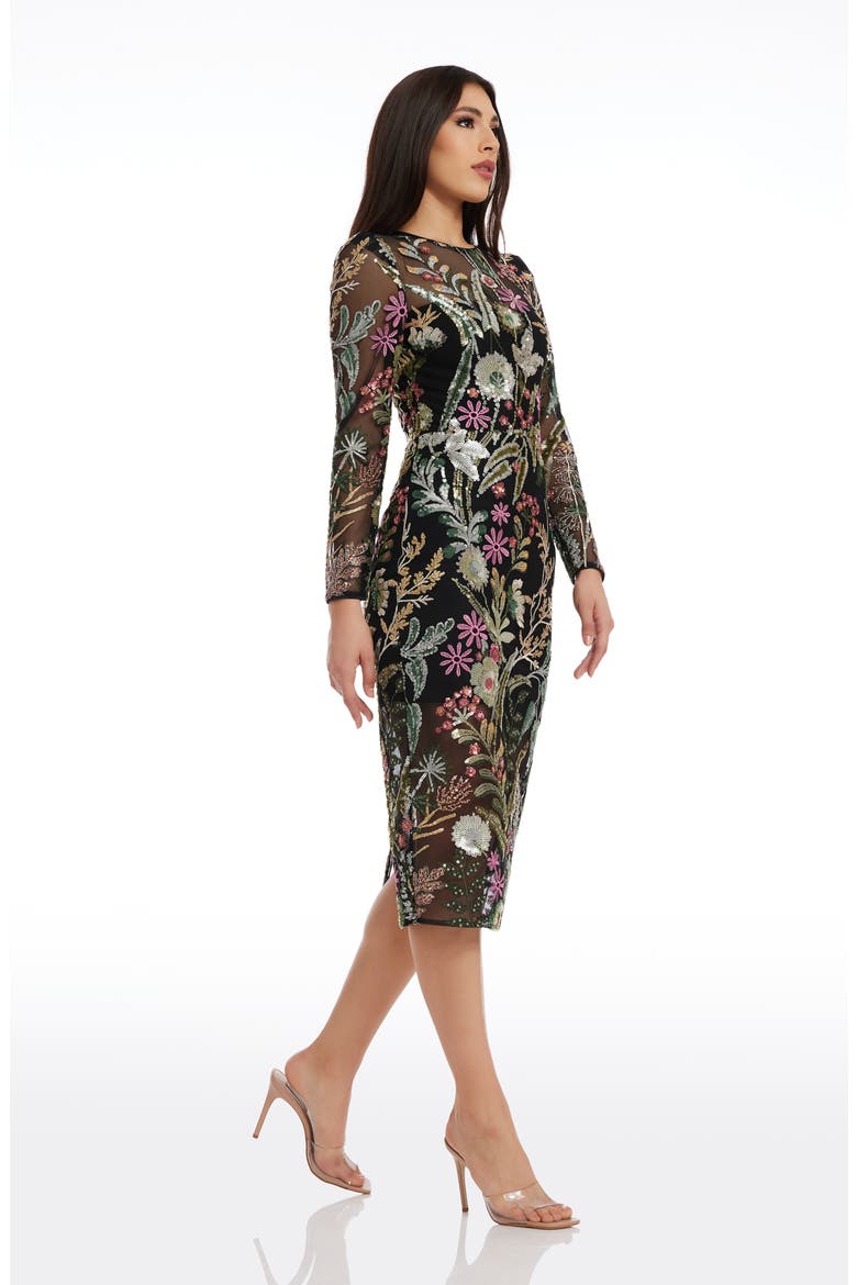 Sophia Floral Sequin Long Sleeve Cocktail Sheath Dress, Alternate, color, BLACK MULTI