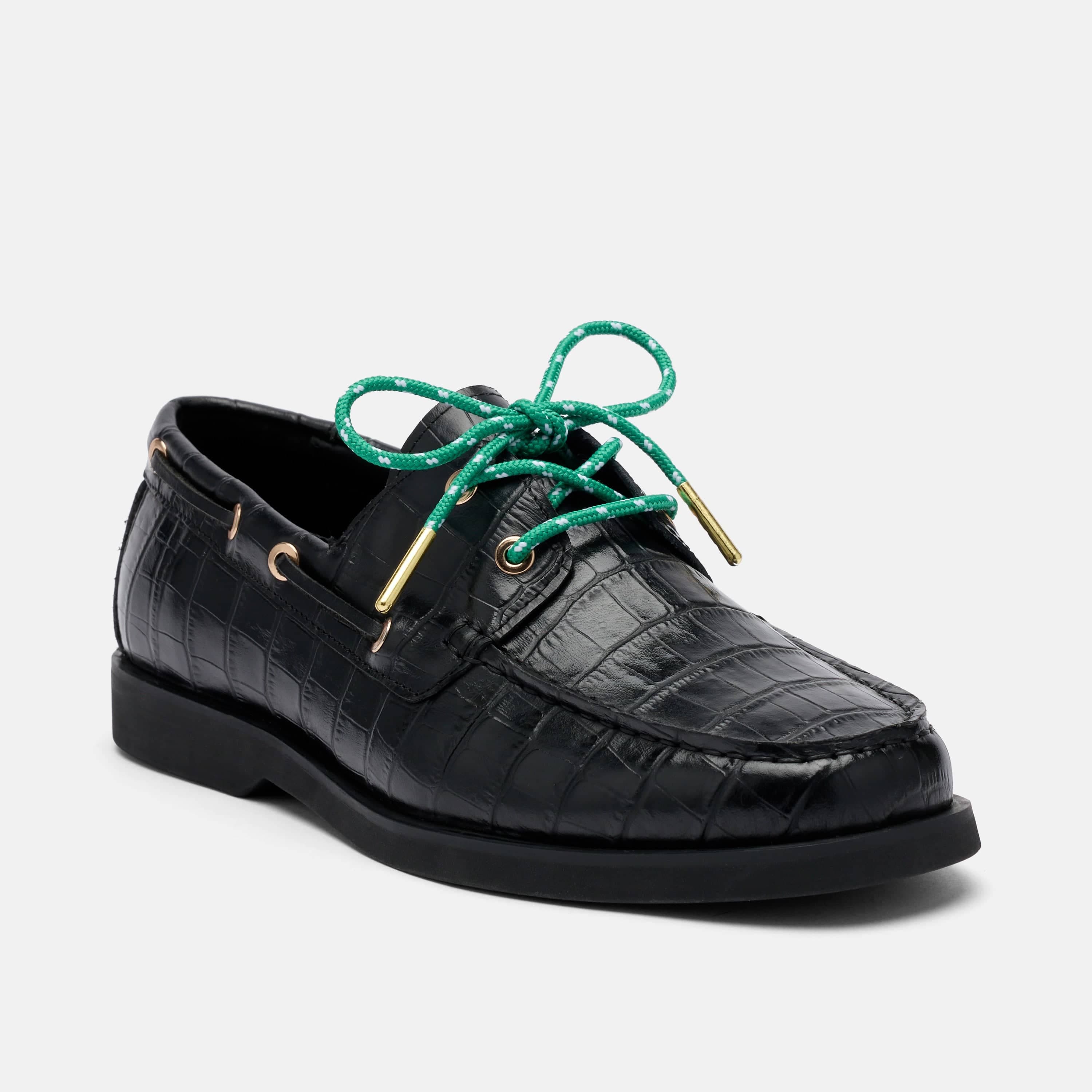 MARC NOLAN Ms. Capri Black Croc Leather Boat Shoes, Alternate, color, Black